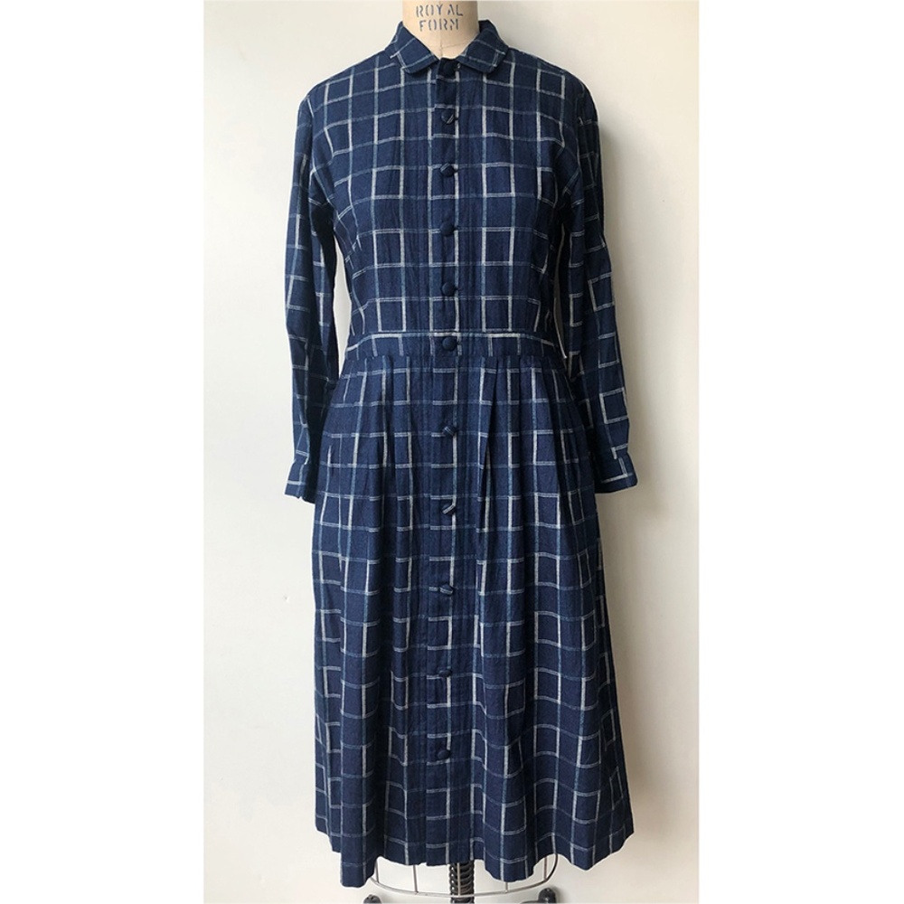 Blue Blue Japan indigo woven patterned shirt dress Small 100% cotton classic NWT